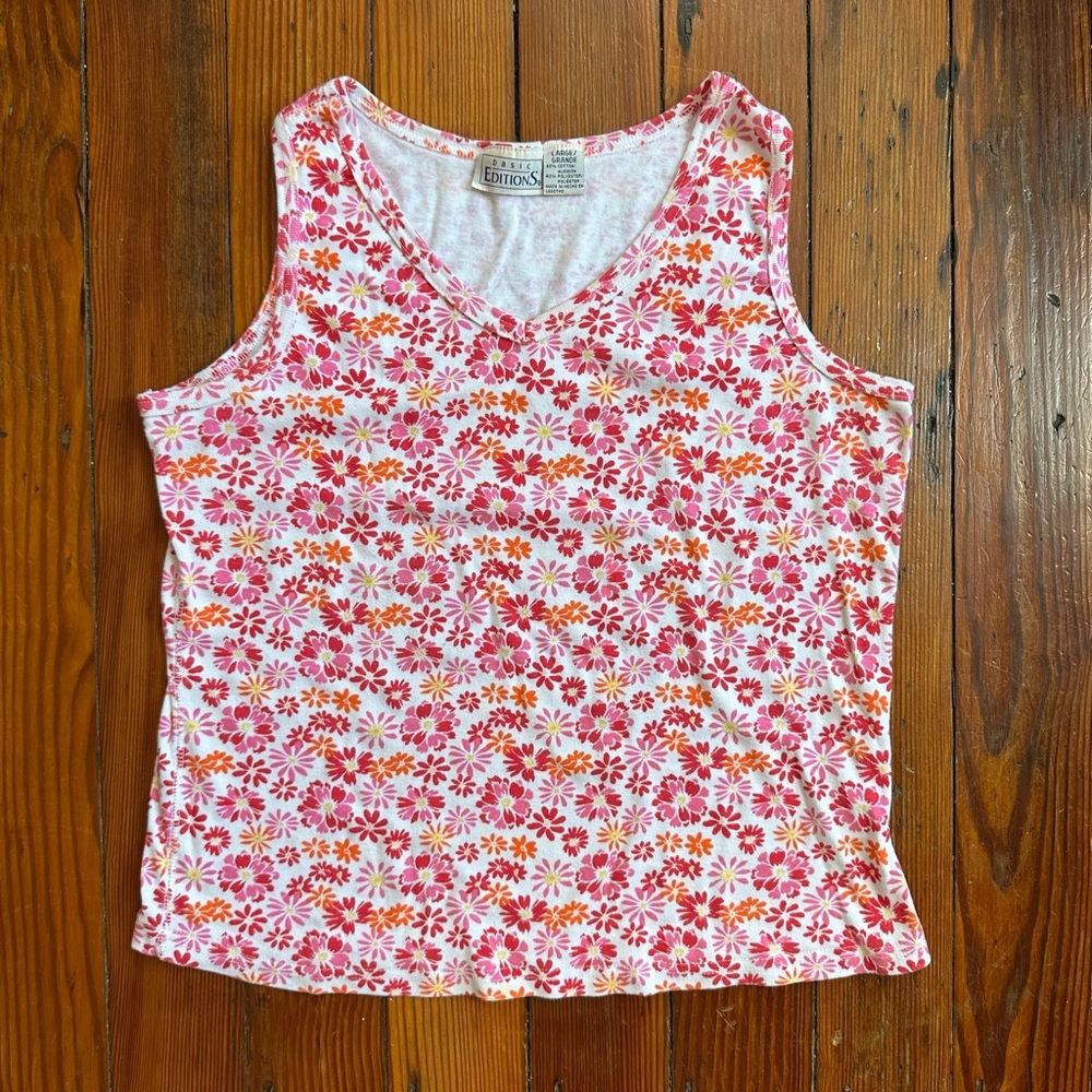 Vintage 90s Basic Editions daisy sleeveless vneck top Large